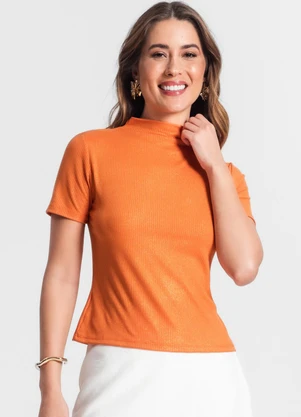 Rovitex - Blusa Gola Alta em Ribana Canelada Laranja - ROVITEX