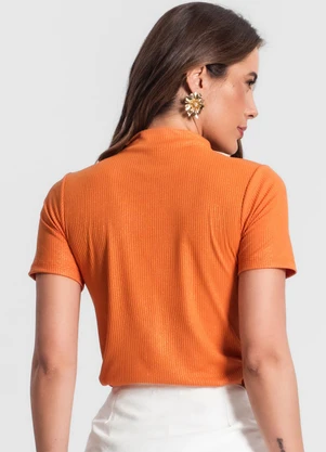 Rovitex - Blusa Gola Alta em Ribana Canelada Laranja - ROVITEX