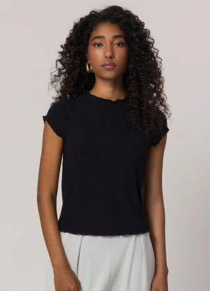Sofie - Blusa Gola Alta em Ribana Preto - SOFIE