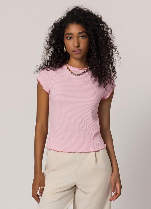 Sofie - Blusa Gola Alta em Ribana Rosa