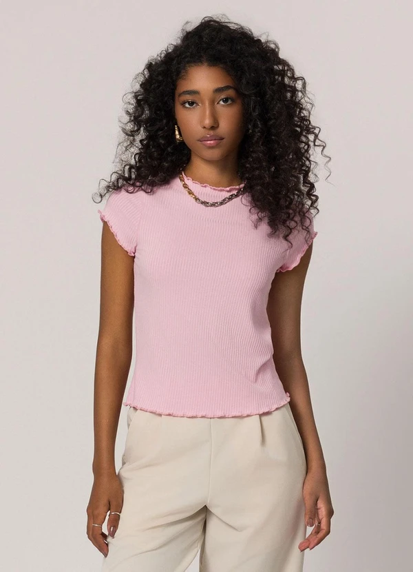 Sofie - Blusa Gola Alta em Ribana Rosa