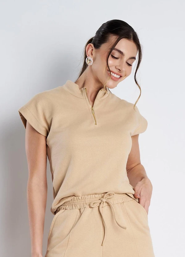 Meu Jeans - Blusa Gola Alta Moletinho Cappuccino