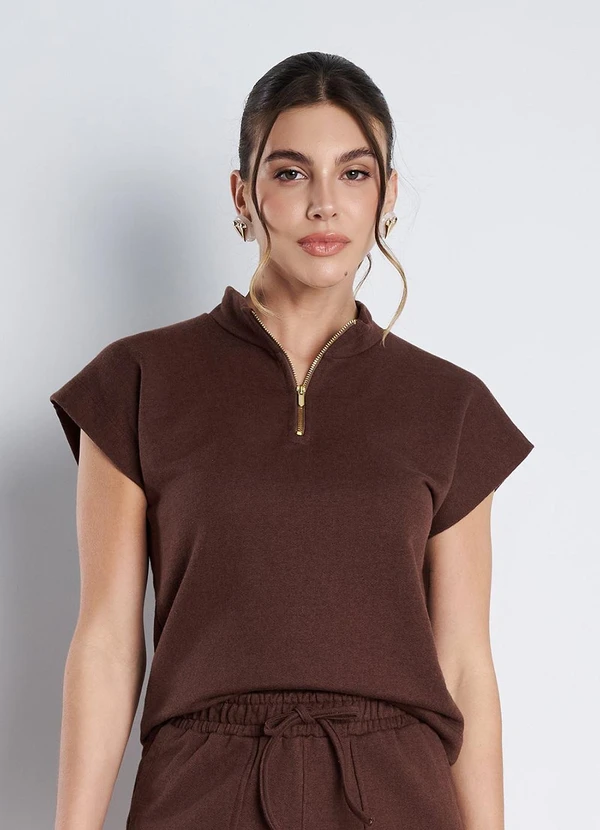 Meu Jeans - Blusa Gola Alta Moletinho Marrom