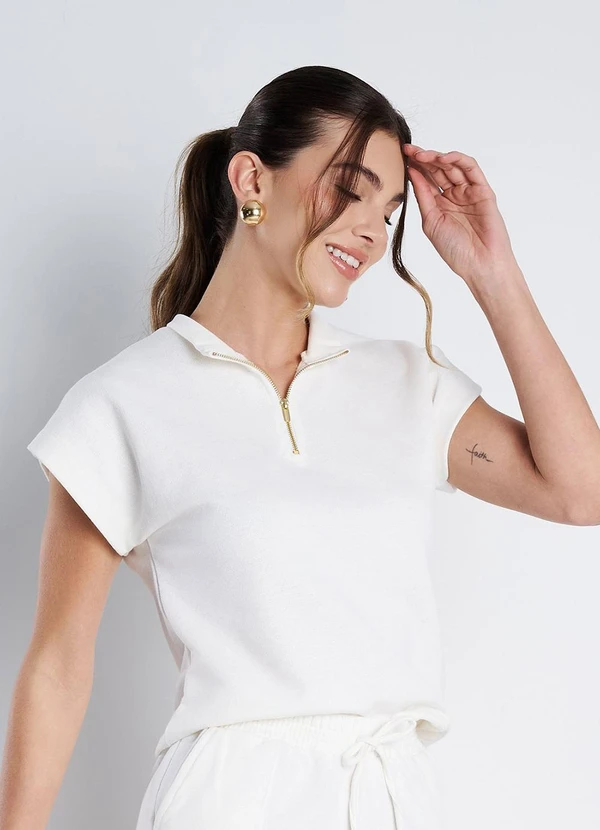 Meu Jeans - Blusa Gola Alta Moletinho Off White