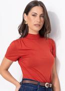 Blusa Gola Alta Terracota em Malha de Viscose com Bot�es no Ombro