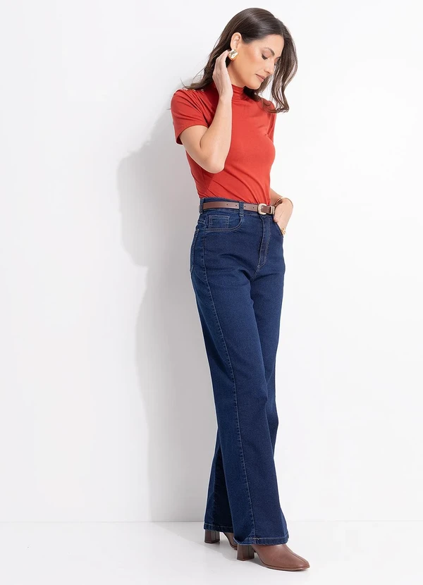 Quintess - Blusa Gola Alta Terracota em Malha de Viscose com Botões no Ombro 2