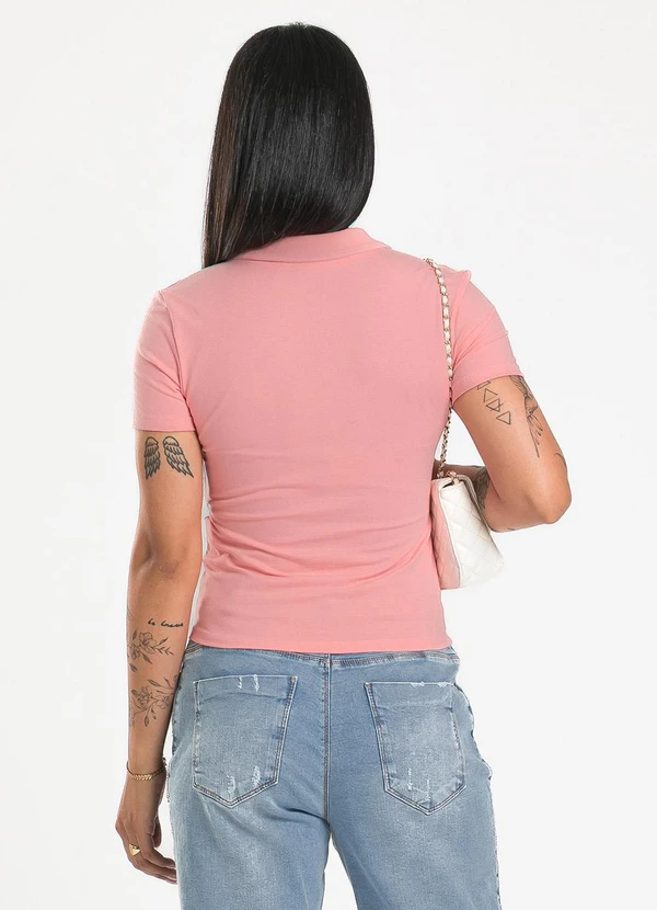 Cativa - Blusa Gola Polo em Cotton Rosa Claro 2