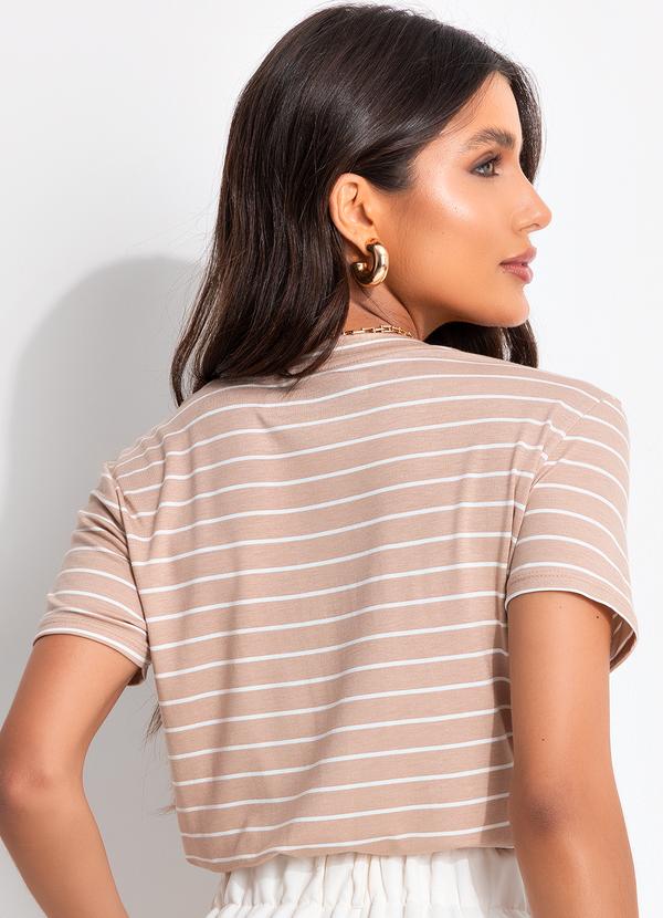 Bimini - Blusa Gola V Listrado Bege 2