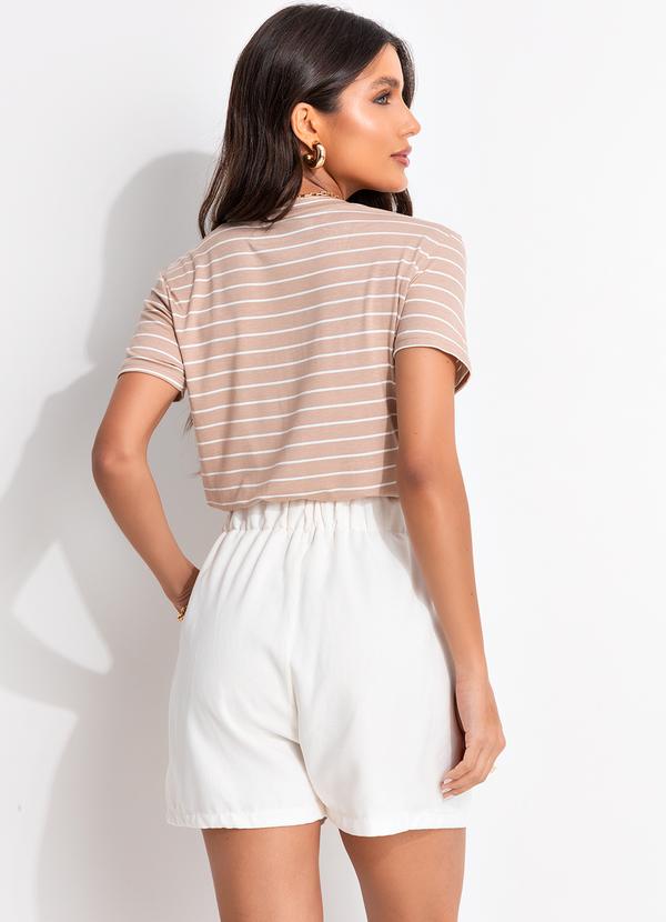 Bimini - Blusa Gola V Listrado Bege 5