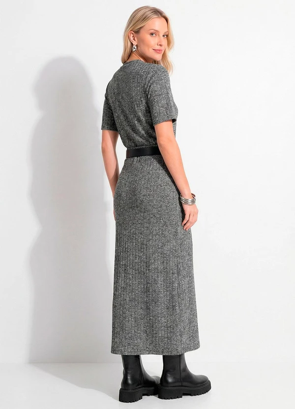 Quintess - Blusa Grafite em Malha Tricô Canelada Manga Curta Soltinha 5