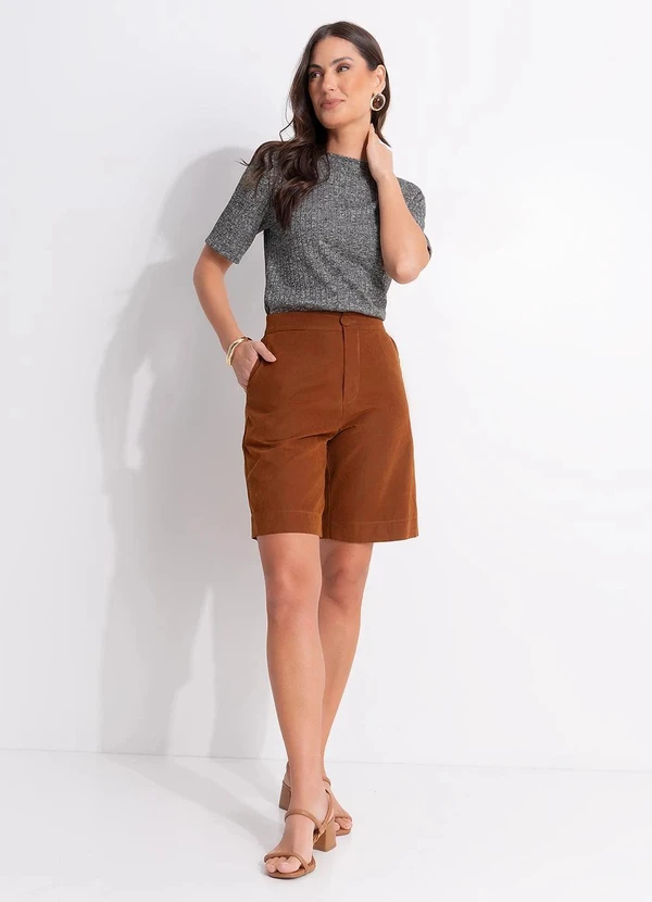 Quintess - Blusa Grafite em Malha Tricô Canelada Manga Curta Soltinha 6