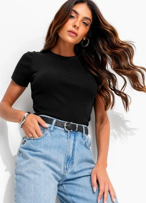 John John - Blusa Irina Baby Look Black Jj Preto - JOHN JOHN