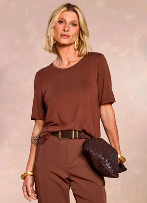 Doce Trama - Blusa Jardim Boho de Manga Curta Marrom - DOCE TRAMA