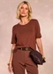 Doce Trama - Blusa Jardim Boho de Manga Curta Marrom - variação: Marrom