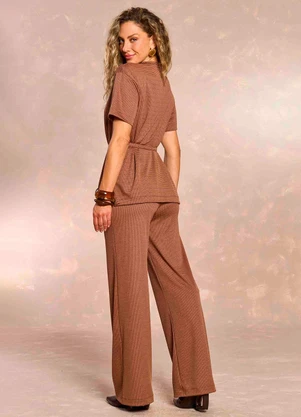 Doce Trama - Blusa Jardim Boho em Jacquard Pied Pool Marrom - DOCE TRAMA