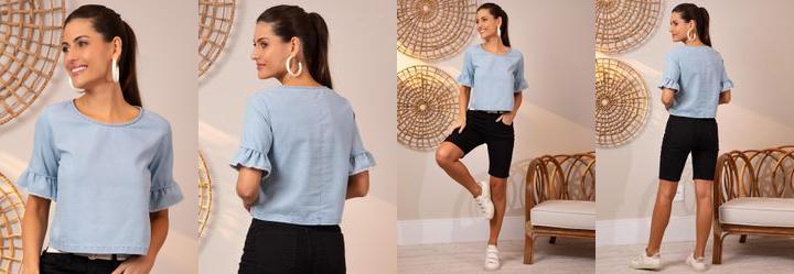 Blusa Jeans Claro em Jeans Leve
