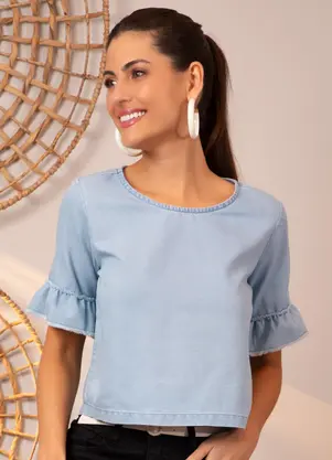 Quintess - Blusa Jeans Claro em Jeans Leve - QUINTESS