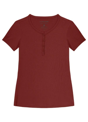 Malwee - Blusa Justa Canelada com Abotoamento Bordô - MALWEE