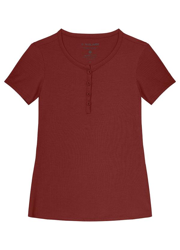 Malwee - Blusa Justa Canelada com Abotoamento Bordô