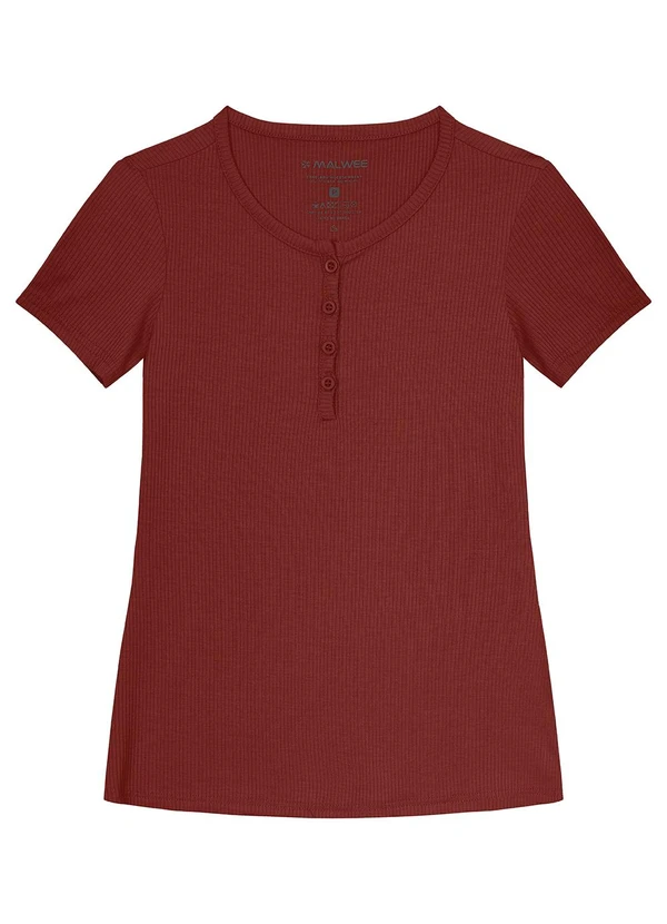 Malwee - Blusa Justa Canelada com Abotoamento Bordô