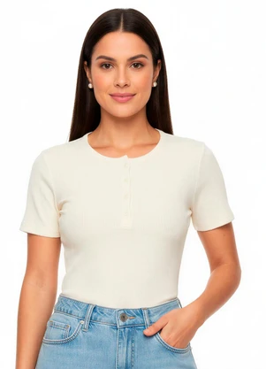 Malwee - Blusa Justa Canelada com Abotoamento Off White - MALWEE