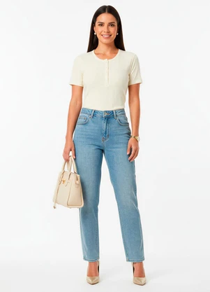 Malwee - Blusa Justa Canelada com Abotoamento Off White - MALWEE