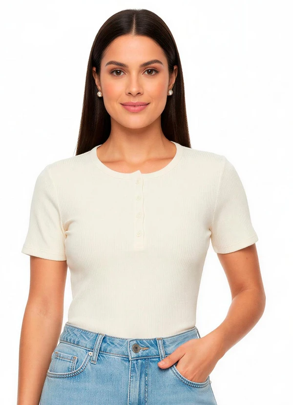 Malwee - Blusa Justa Canelada com Abotoamento Off White