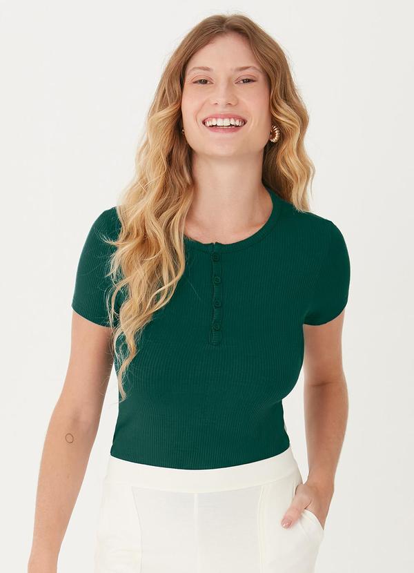 Malwee - Blusa Justa Canelada com Abotoamento Verde Esmera