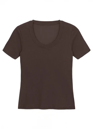 Malwee - Blusa Justa Canelada com Bojo Café - MALWEE