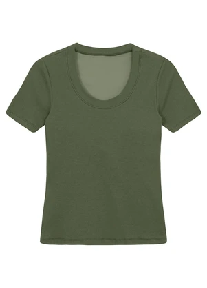 Malwee - Blusa Justa Canelada com Bojo Verde Musgo - MALWEE