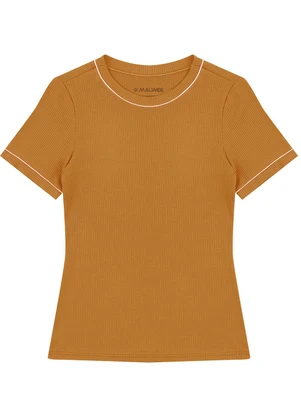 Malwee - Blusa Justa Canelada Marrom Claro - MALWEE