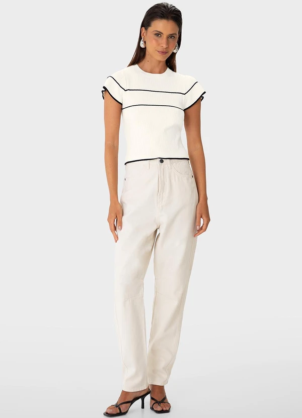 Enfim - Blusa Justa em Tricot Canelado Off White 2