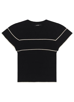 Enfim - Blusa Justa em Tricot Canelado Preto - ENFIM