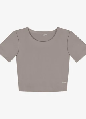 Veev - Blusa Justa Feminina Canelado de Poliamida Bege - VEEV