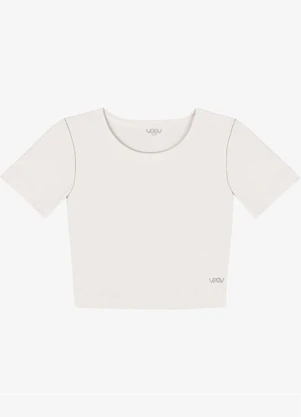 Veev - Blusa Justa Feminina Canelado de Poliamida Bege - VEEV