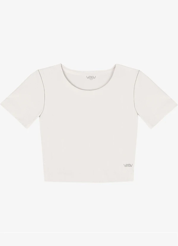Veev - Blusa Justa Feminina Canelado de Poliamida Bege