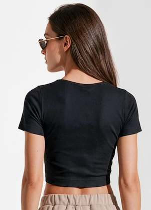 Veev - Blusa Justa Feminina Canelado de Poliamida Preto - VEEV