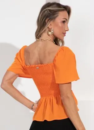 Quintess - Blusa Laranja com Drapeados - QUINTESS