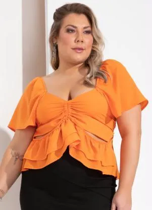Quintess - Blusa Laranja com Drapeados - QUINTESS