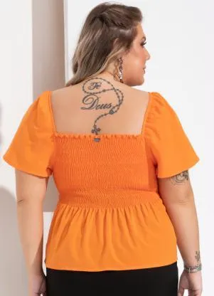Quintess - Blusa Laranja com Drapeados - QUINTESS