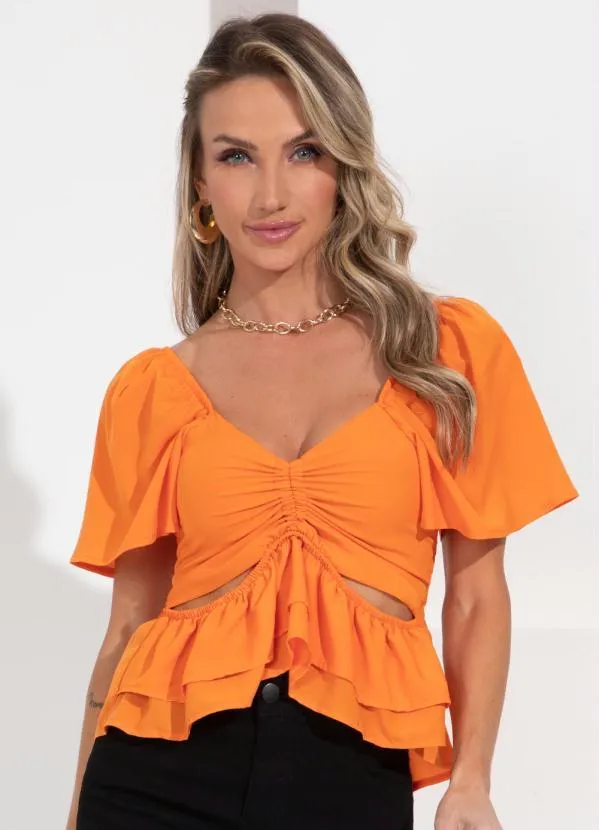 Quintess - Blusa Laranja com Drapeados