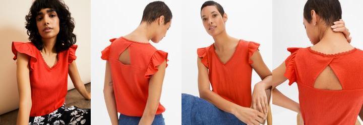 Blusa Laranja em Malha Canelada Texturizada