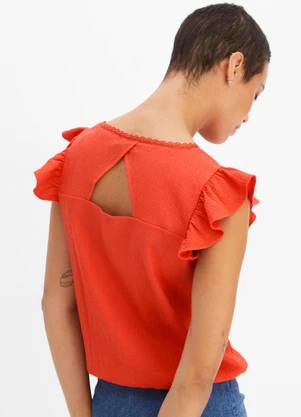 bonprix - Blusa Laranja em Malha Canelada Texturizada - BONPRIX
