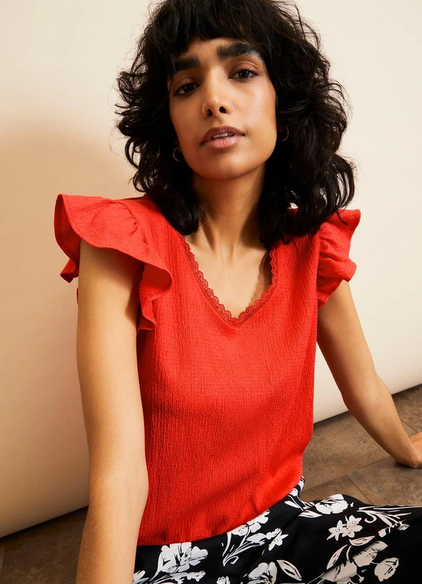 bonprix - Blusa Laranja em Malha Canelada Texturizada