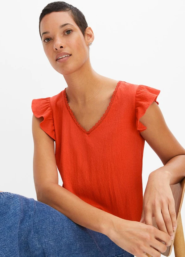 bonprix - Blusa Laranja em Malha Canelada Texturizada 3