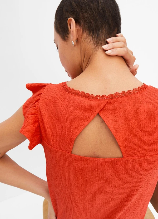 bonprix - Blusa Laranja em Malha Canelada Texturizada 4