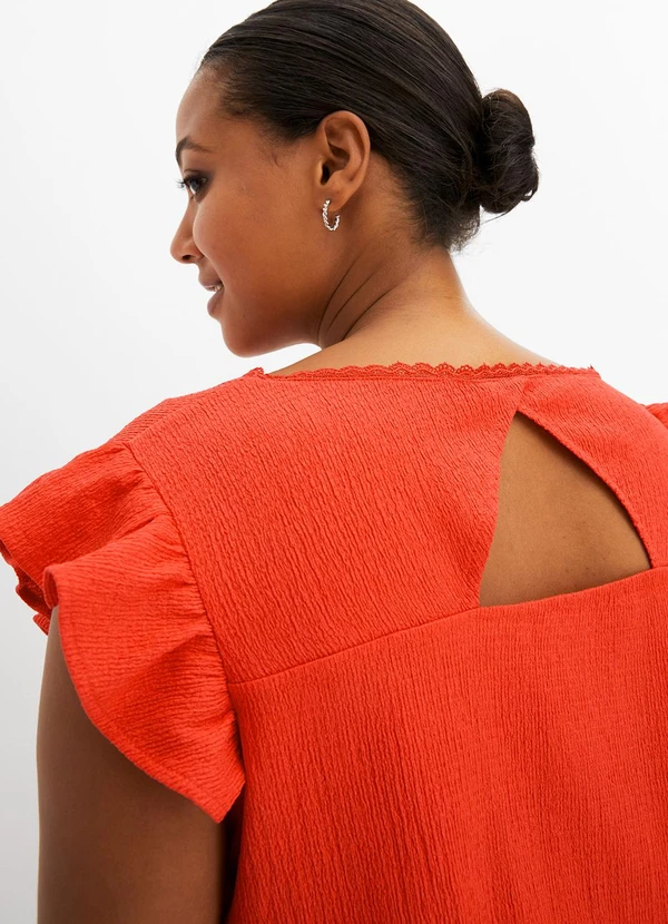 bonprix - Blusa Laranja em Malha Canelada Texturizada 5