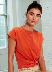 Blusa Laranja em Malha de Algodo Penteado