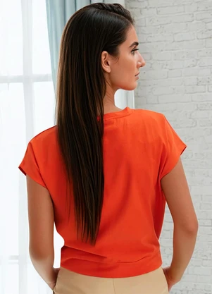 bonprix - Blusa Laranja em Malha de Algodão Penteado - BONPRIX