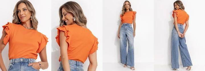Blusa Laranja em Malha de Algodo Penteado